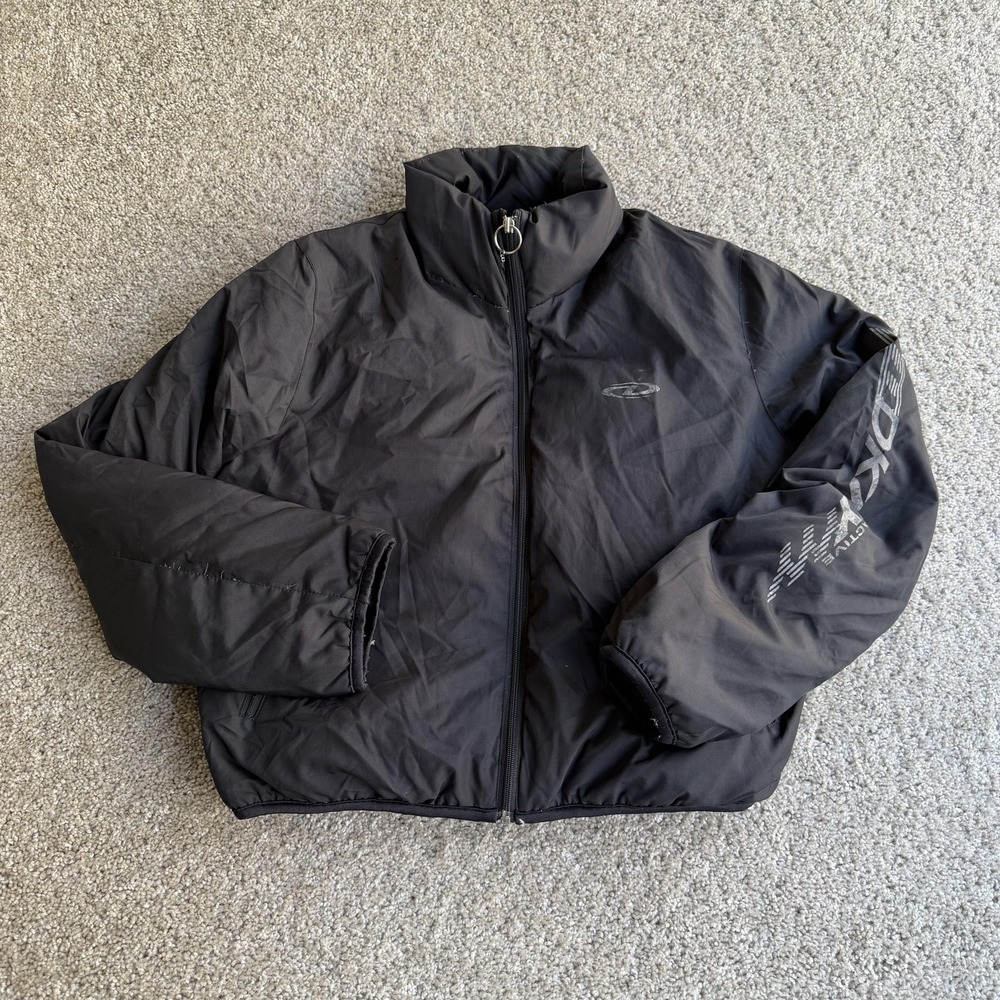 Y2K DKNY Jacket Womens Large Black Microfiber Down Puffer Full Zip Collared